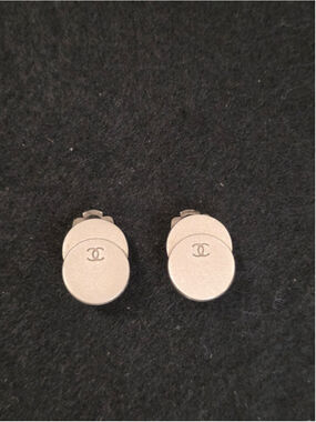 Chanel Matte Silver Tone Double Circle Logo Clip On Earring Karl Lagerfeld 1990s